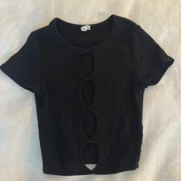 Black Cut-Out Ribbed Top - Picture 2 of 3
